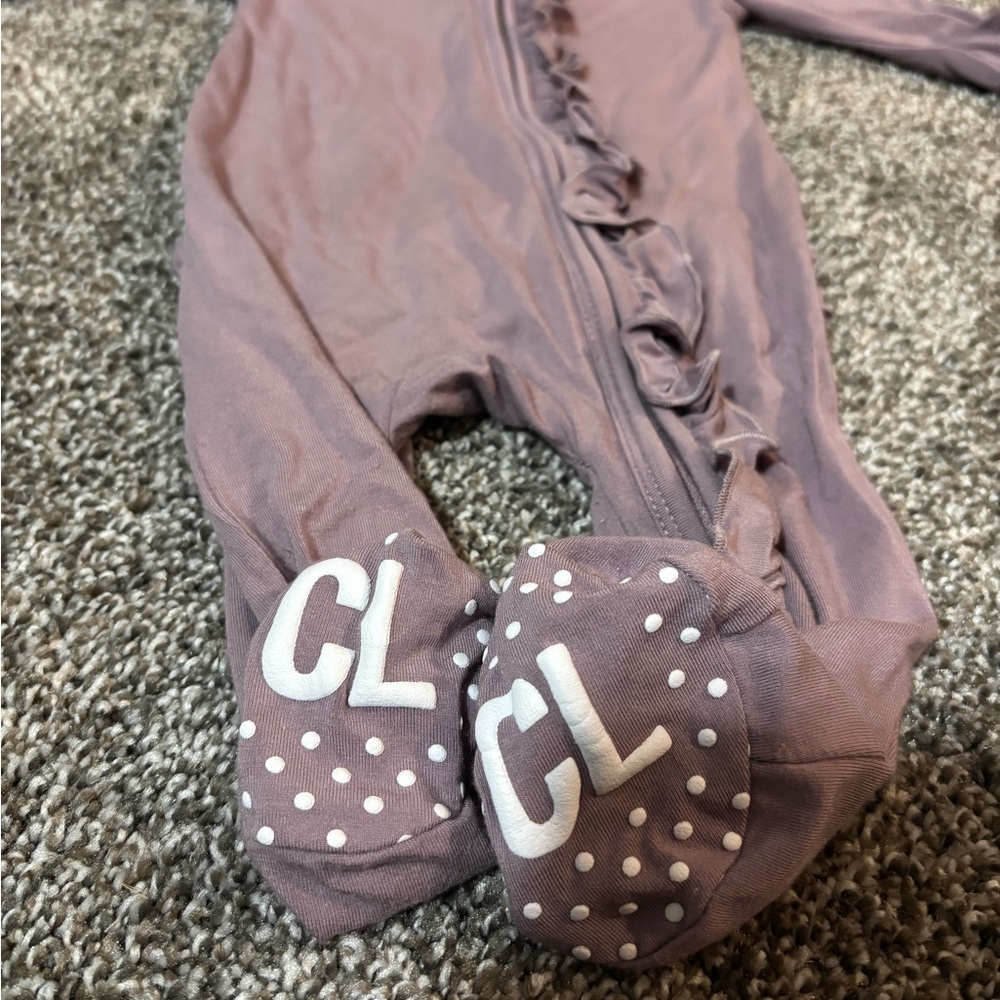 Caden Lane Solid Dusty Purple Bamboo Zipper Ruffle Footie ￼ - Picture 3 of 6